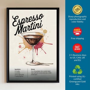 Espresso Martini Print | Watercolor Cocktail Poster for Home Bar and Kitchen Decor