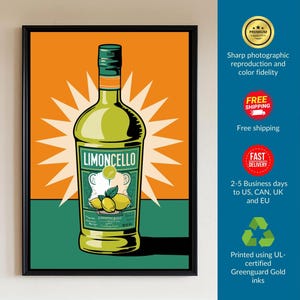 Impression Pop Art Limoncello | Cadeau d'art mural avec liqueur italienne pour les amoureux de la Méditerranée