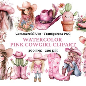 200 Watercolor Cute Cowgirl Clipart - Pink Wild West Bundle - Baby Girl - Cowgirl Nursery Clipart - Western Clipart - Commercial Use Images