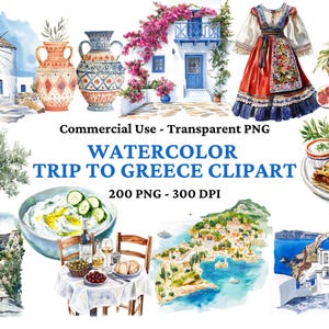 200 Griechenland Clipart - Athen Clipart - Santorini Clipart - Aquarell Akropolis PNG - Olive Clipart - Reise nach Griechenland Clipart - Kommerzielle Nutzung