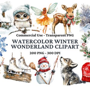 200 Winter Wonderland Christmas Clipart - Christmas Cards - Elements for Christmas Crafts - Holiday Clipart - Wonderland PNG -Commercial Use