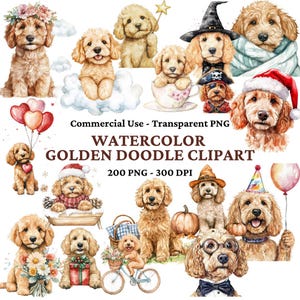 200 Aquarell Golden Doodle Clipart - Aquarell Welpen Illustration - Golden Doodle PNG - Aquarell Hund Bundle - Kommerzielle Nutzung - Download