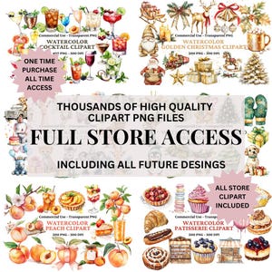 Watercolor Clipart Bundle - Full Store Lifetime Access - High Quality PNG - Transparent Background - Personal and Commercial Use Clipart