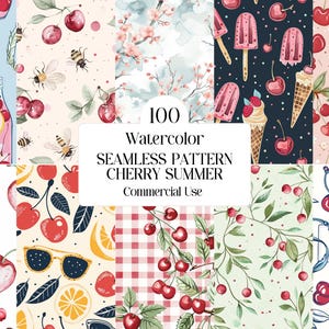 100 Kirschsommer Musterdesign, süße Aquarell Kirsche & Florale digitale Papiere für Stoff, Scrapbooking, Kirschblütenmuster