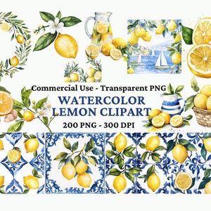 200 Clipart di limoni ad acquerello - Clipart di frutta - Pacchetto PNG di limoni - Ghirlanda di limoni ad acquerello - Clipart di inviti - Commerciale - Download immediato