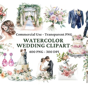 400 Wedding Watercolor Elements PNG Bundle - Junk Journal Clipart - Commercial Use Graphics - Wedding Timeline PNG - Commercial Use Clipart