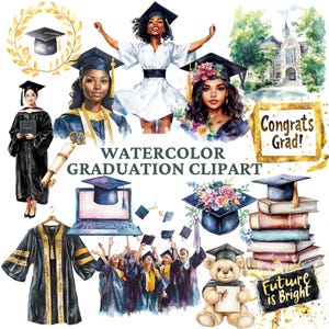 Pacote de 200 clipart de aquarela de formatura, PNG de formatura digital, boné de formatura, diploma, festa de formatura, sublimação, álbum de recortes, adesivo, PNG