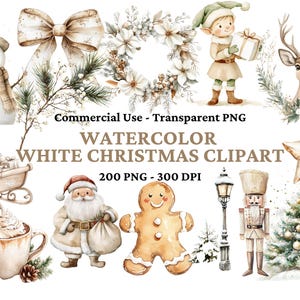 200 Watercolor Christmas Clipart - Christmas Tree Clipart - White Christmas PNG Bundle - Cozy Christmas Clipart -Commercial Clipart Download