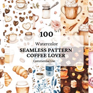 100 patrones sin costuras para amantes del café - Patrón de café PNG - Granos de café - Descarga digital - Patrón repetido de café - Papel para álbum de recortes