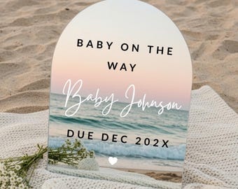 Mall för graviditetsmeddelande på stranden: Boho babymeddelande, digital graviditetsavslöjning, mall och inlägg för graviditetsavslöjning på sociala medier