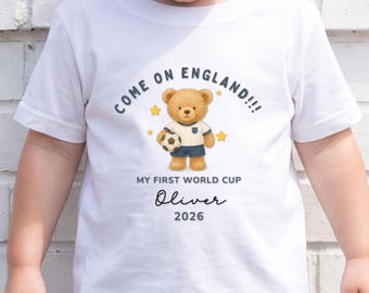 Personalised First World Cup Bodysuit: Come on England Outfit for Boys, Baby Football Supporters