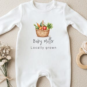 Homegrown Baby Vest, Custom Farmer Baby Outfit, Funny Announcement Bodysuit, Vegan Babygrow, Vegetables Newborn Gift, Locally Grown Farm