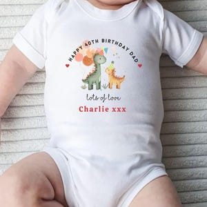 Personalised Dad Birthday Baby Gift,  Custom Bodysuit for Dad&#39;s Birthday, 1st Birthday Gift from Baby,  Dinosaurs Birthday Sleepsuit