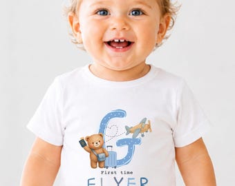 First Time Flyer Girl Holiday Outfit Baby Grow, Kids Holiday Travel Romper, Toddler Airport T Shirt, First Flight Kids Travel Outfit