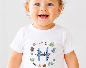 Family Matching Camping Outfit For First Time Camper Girl, Personalised Kids Camping Shirts, Adventure Baby Grow Outfit, Custom Toddler Tee