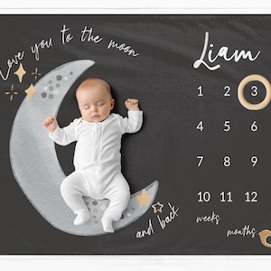 Manta personalizada para hitos, manta para niño, tapete mensual para hitos, manta mensual para bebé niño, manta personalizada para el mes del bebé