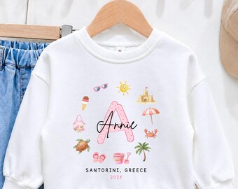 Personalised My First Holiday Baby Grow Girl, Toddler Beach Summer Holiday Shirt, Kids First Vacation Romper, Custom My First Vacation Gift
