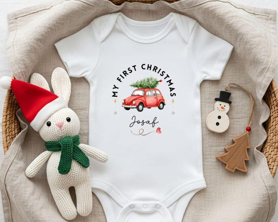 Personalised Baby Grow for First Christmas: Car Tree Toddler's 1st