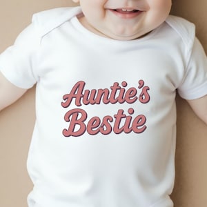 Auntie Bestie Baby Clothes for Niece, Custom Niece Gift From Aunt, New Aunt Fun Gift, I Love My Aunt, Pink Retro Baby Bestie Vest