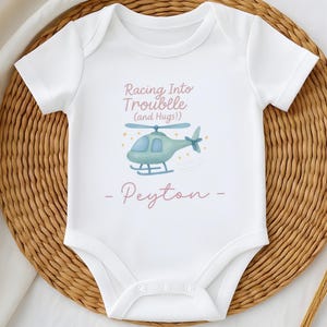 Playful Helicopter Baby Grow, Custom Aviation Newborn Clothes, Helicopter Infant Bodysuit, Flying Pilot Gift for Baby, Future Pilot Babygrow