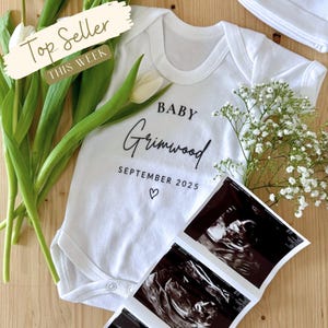 Baby Grow Custom Pregnancy Announcement, Baby Coming Soon Vest, Pregnancy Reveal Baby Bodysuit, Customised Baby Due 2026 Bodysuit