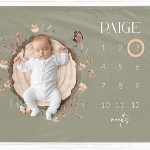 Manta personalizada con hitos para niña, regalo de baby shower con foto de hitos mensuales para niña, manta personalizada con el mes del bebé, manta personalizada con la edad