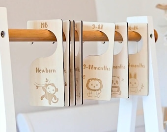 Baby Closet Dividers, Baby Clothes Dividers, Baby Wardrobe Organiser, Baby Clothes Organisation, Animals Clothes Size Tags (Double sided)