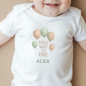 Balloon Half Birthday Celebration Baby Grow, Custom Half Year Milestone Clothes, Celebrate Newborn Six Month Baby Bib, Half Way To One Vest