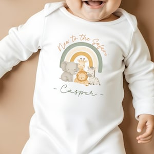 Cute Safari Baby Clothes, Personalised Newborn Outfit, Coming Home Baby Boy Outfit, Custom Baby Name Gift, Rainbow Baby Welcoming Outfit