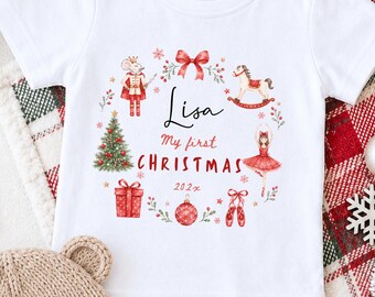 My First Christmas Baby Girl Personalised Nutcracker Baby Grow, First Xmas Toddler Shirt, Ballerina Babygrow Gift, Cute Xmas Toddler Gift