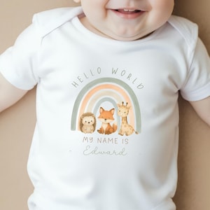 Baby Animal Friends Rainbow Clothes, Newborn Gift for Parents, Personalised Baby Grow, Cute Rainbow Animal Babygrow for Babies
