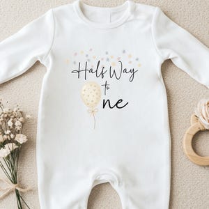 Halfway to One Half Birthday Baby Bodysuit, 6 Month Gift, Personalized Balloon Outfit, Birthday Girl Keepsake, Baby Shower Present