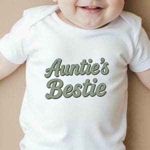 Personalised Aunty Baby Bestie Gift, Custom Baby Bodysuit Keepsake, Retro Baby Clothes Present, Aunties Best Friend Vest
