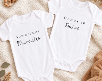 Twins Baby Announcement Vest, Twins Announcement Baby Grow, Pregnancy Reveal Baby Bodysuit, Sometimes Miracles Come in Pairs IVF Pregnancy