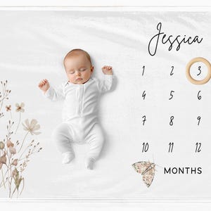 Cobertor de flor para marcos de menina, cobertor para fotos de marcos de bebê, presente para chá de bebê, cobertor personalizado para mês de bebê, presente personalizado para bebê