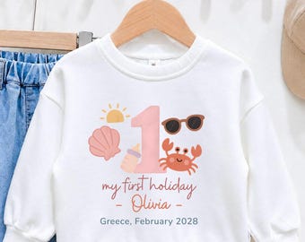 My First Holiday Baby Grow | Personalised Summer Vacation Shirt | Custom Name Toddler Romper