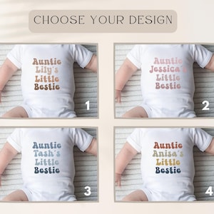 New Auntie Baby Grow Retro, Custom Niece or Nephew Baby Bodysuit, Personalised Baby Announcement Clothes for Aunty, Auntie Bestie Present image 4