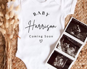 Personalised Pregnancy Reveal Babygrow: Pregnancy Announce Baby Coming Soon