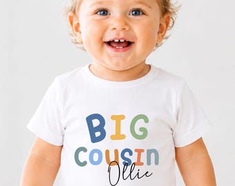 Promoted to Big Cousin Announcement Shirt, Personalised Boys Big Cousin Top, Toddler Cousin Gift, Custom Family Reveal Outfit