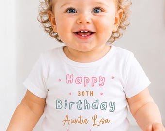 Happy Birthday Gift For Auntie From Niece Baby Grow, Personalised Toddler Birthday T Shirt, Custom Auntie Bodysuit, Cute Custom Kids Vest