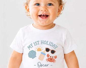 My First Holiday Baby T-Shirt | Personalised Summer Vacation Romper | Custom Name Toddler Outfit