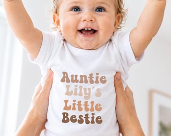 New Auntie Baby Grow Retro, Custom Niece or Nephew Baby Bodysuit, Personalised Baby Announcement Clothes for Aunty, Auntie Bestie Present