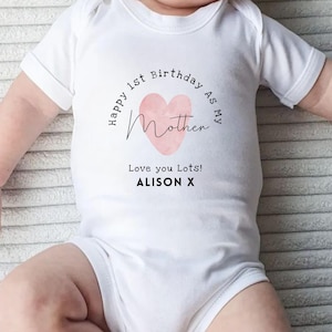 Happy First Birthday As Mummy, 1st Birthday As Mother, Pink Heart Design, Gift From Baby Girl, Personalised Baby Grow, Custom Mum Keepsake