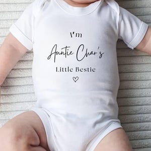 Auntie Baby Grow, Custom Baby Baby Grow With Aunty Name, Auntie&#39;s little bestie, Niece Nephew Gift from Aunt, I love Auntie, Aunty Loves Me