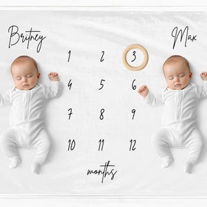 Twins Milestone Blanket, Twins Baby Blanket, Personalised Monthly Blanket, Baby Shower Gift, Gender Neutral Milestone Mat, Twins Baby Gift