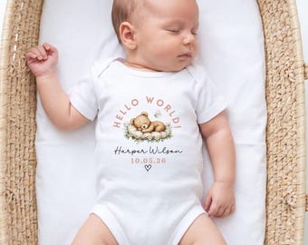 Body personalizado "Hola Mundo" para bebé: Conjunto personalizado para anunciar el nacimiento y dar la bienvenida a casa a los recién nacidos.