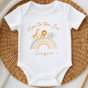 New to The Zoo Baby Grow, Zoo Theme Birth Announcement, Rainbow Animal Newborn, Infant Safari Clothing, Baby Jungle Vest, New Baby Gift