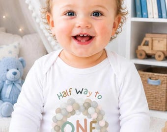 Half Birthday Outfit | Personalised Cupcake Baby Grow | 6 Month Cake Smash Romper | Halfway To One Bodysuit