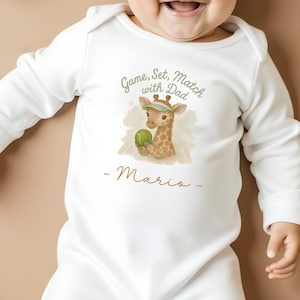 Personalised Giraffe Tennis Baby Grow, Dad Future Tennis Partner Outfits, Future Tennis Player Baby Grow, Custom Tennis Player Baby Vest