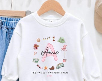Personalised Family Matching Camping Outfit For Girls, First Time Camper Baby Grow, Matching Kids Holiday Shirt, Toddler Girl Outdoor Tee
